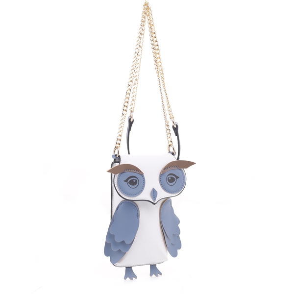 White & Blue Owl Design Crossbody Wallet