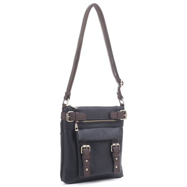 Chic Black & Coffee Brown Faux Leather Fashion Conceal Carry Shoulder Crossbody