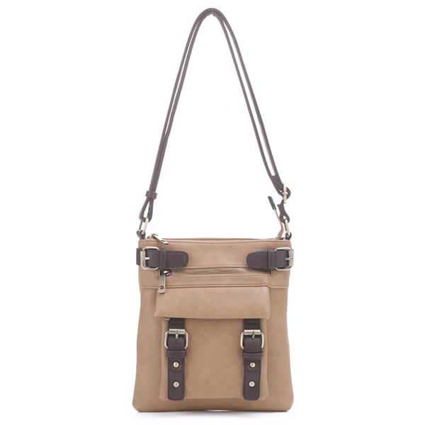 Chic Sand & Coffee Brown Faux Leather Fashion Conceal Carry Shoulder Crossbody