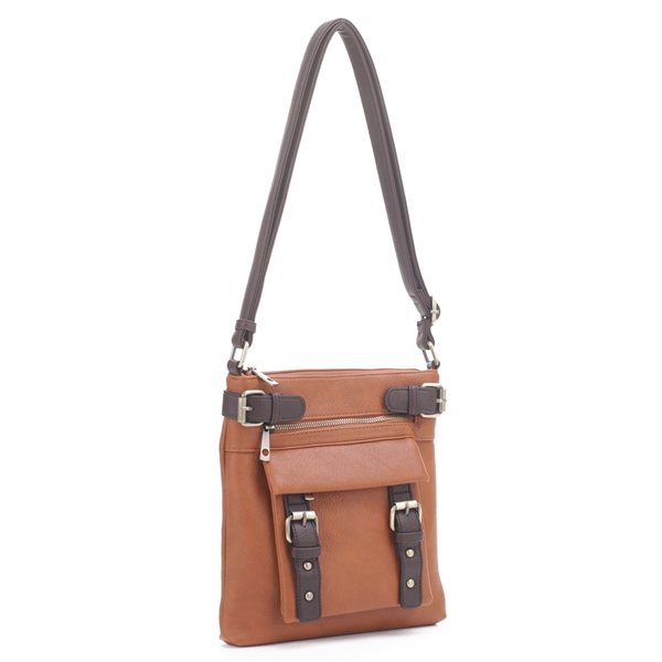Chic Tan & Coffee Brown Faux Leather Fashion Conceal Carry Shoulder Crossbody