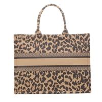 Wild Leopard & Beige Faux Leather Tote Handbag