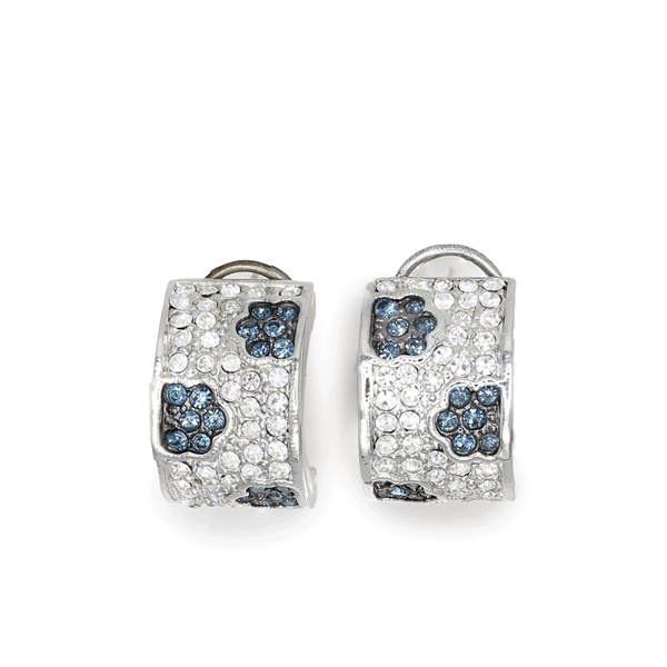 Fashion Sparkling Colored Crystal Micro Flower Silver Tone Clip-On Earrings