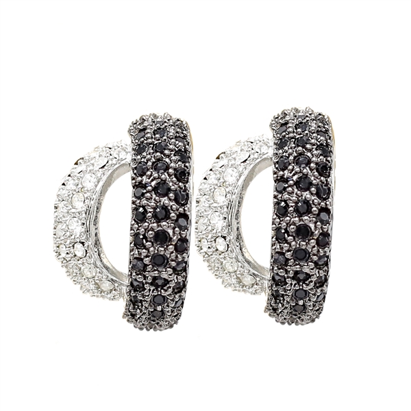 Elegant Fashion Sparkling Jet & Diamond Crystal Double Cuff Post Earrings