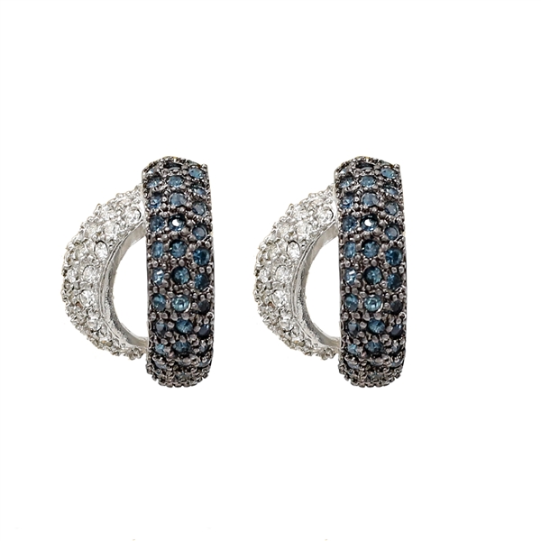 Elegant Fashion Sparkling Dark Indigo & Diamond Crystal Double Cuff Post Earrings