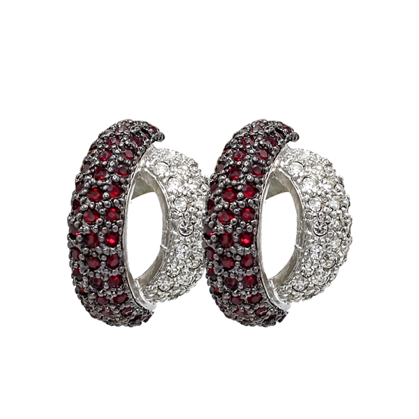 Elegant Fashion Sparkling Dark Siam & Diamond Crystal Double Cuff Post Earrings