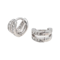 Stylish Sparkling Diamond Crystals Double Layer Silver-Toned Huggie Hoop Earrings