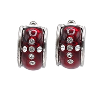 Stylish Sparkling Diamond Crystals Cross Colored Glass Silver-Toned Huggie Hoop Earrings