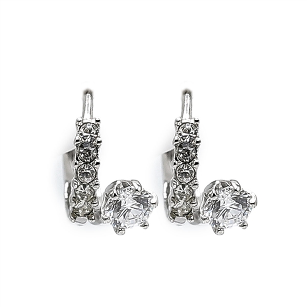 Simple & Stylish Sparkling Diamond Crystals Silver Tone Huggie Hoop Earrings