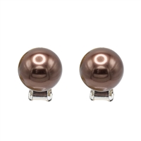 Medium-Sized Stylish Deep Brown 12mm Pearl Clip-On Earrings