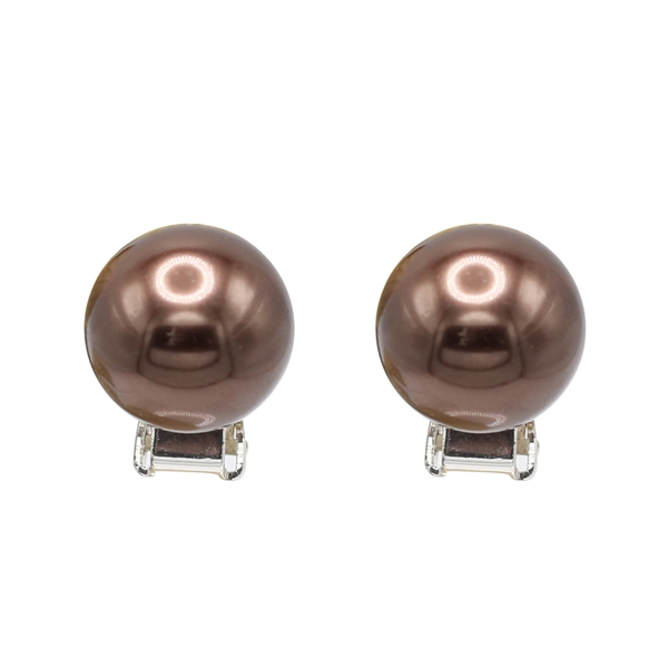 Medium-Sized Stylish Deep Brown 12mm Pearl Clip-On Earrings