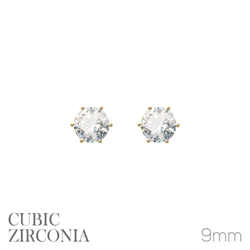 Fashion Sparkling Diamond Cubic Zirconia Crystal 9mm Gold Toned Stud Earrings