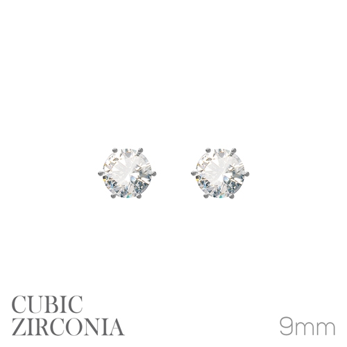 Fashion Sparkling Diamond Cubic Zirconia Crystal 9mm Silver Toned Stud Earrings