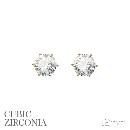 Fashion Sparkling Diamond Cubic Zirconia Crystal 12mm Gold Toned Stud Earrings