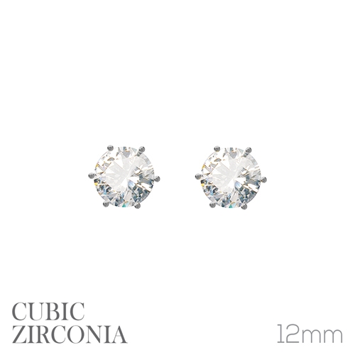 Fashion Sparkling Diamond Cubic Zirconia Crystal 12mm Silver Toned Stud Earrings