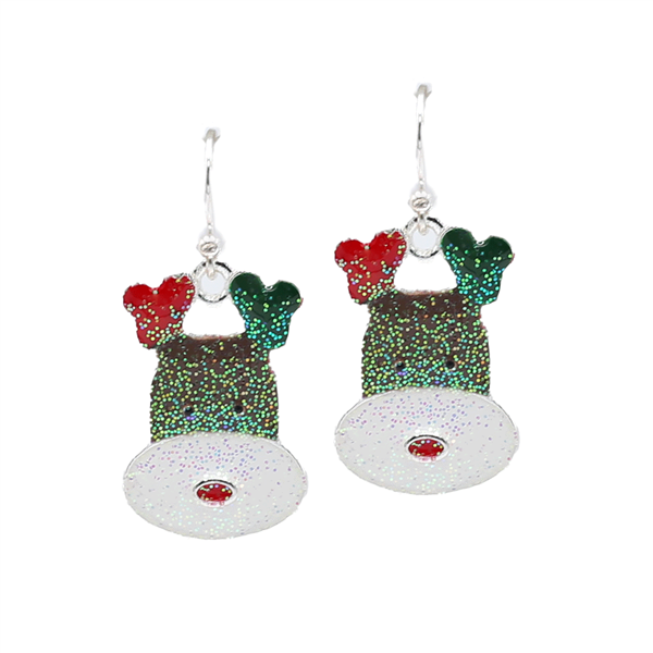 Fashion Red, Green, and White Christmas Sparkling Iridescent Glitter Reindeer Head Holiday Season Silver-Toned Fish Hook Earrings