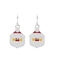 Fashion Red, Yellow, and White Christmas Sparkling Iridescent Glitter Santa Face Holiday Season Silver-Toned Fish Hook Earrings