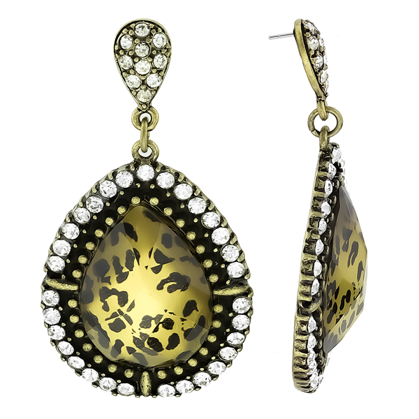 Uniquely Stylish Leopard Animal Print Stone Sparkling Clear Crystal Bronze-Toned Post Dangle Earrings