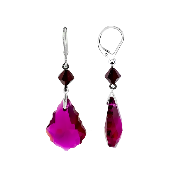 Stylish Chic Fuchsia Crystal Stone Silver Leverback Earrings