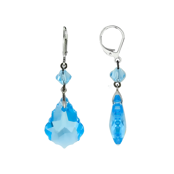 Stylish Chic Aqua Crystal Stone Silver Leverback Earrings