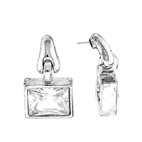 Simply Stylish Squared Clear Crystal Silver-Toned Stud Dangle Earrings