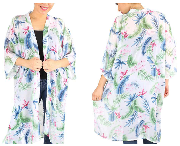 White tropical print with vibrant colors