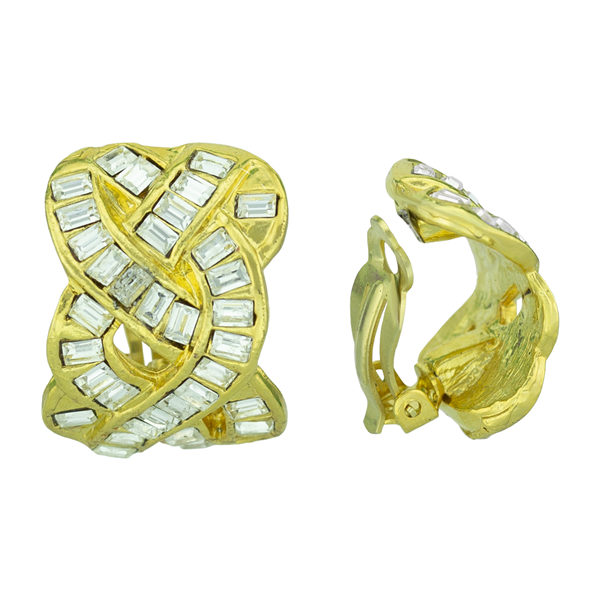 Gorgeous Sparkling Wavy Squared Crystal Gold Clip-On Earrings