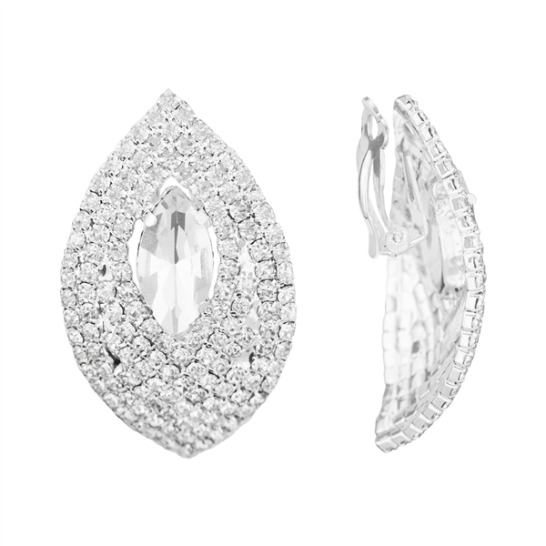 Gorgeous & Stylish Diamond Shape Clear Crystal Stone Clip-On Earrings