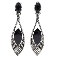 Stylish Black & Silver Crystal Stone Dangle Clip-On Earrings