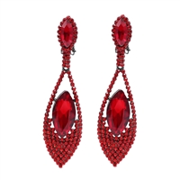 Stylish Red Crystal Stone Dangle Clip-On Earrings