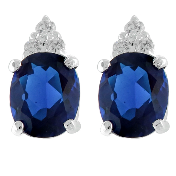 Gorgeous Sparkling Silver, Clear & Sapphire Cubic Zirconia Crystals Sterling Silver Princess Stud Earrings