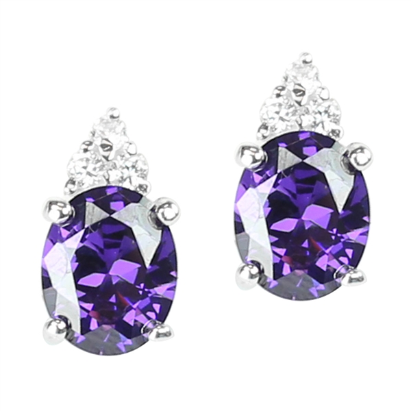 Gorgeous Sparkling Silver, Clear & Amethyst Cubic Zirconia Crystals Sterling Silver Princess Stud Earrings