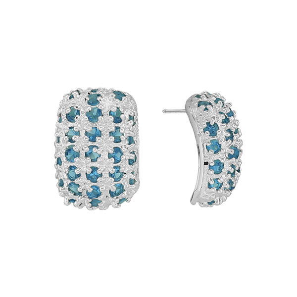 Gorgeous Sparkling Silver & Sapphire Cubic Zirconia Crystals Sterling Silver Superior Stud Cuff Earrings