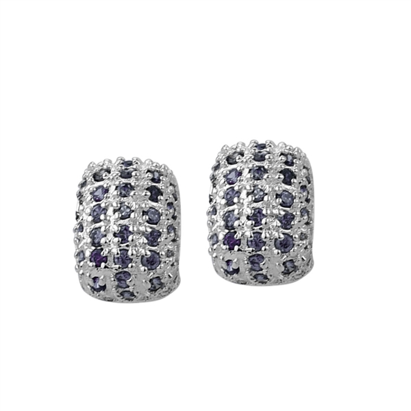 Gorgeous Sparkling Silver & Amethyst Cubic Zirconia Crystals Sterling Silver Superior Stud Cuff Earrings