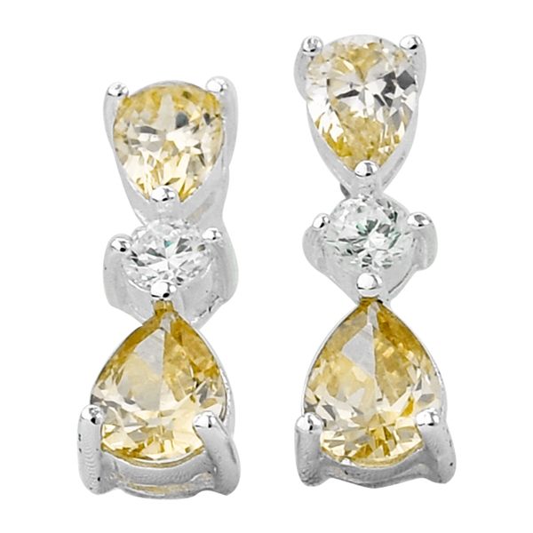 Dazzling Regent Silver, Topaz & Clear Crystal Stud Dangle Earrings