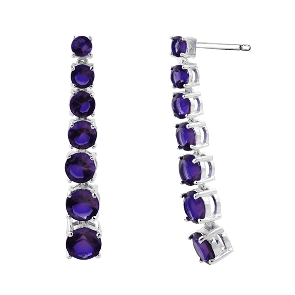 Gorgeous Sparkling Amethyst & Clear Cubic Zirconia Crystals Sterling Silver Royal Highness Stud Earrings