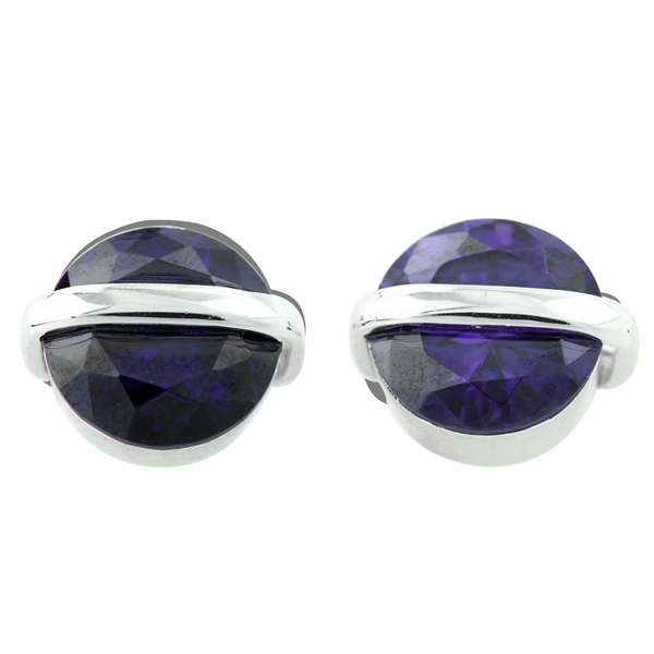 Gorgeous Sparkling Silver & Amethyst Cubic Zirconia Crystals Sterling Silver Empress Stud Earrings