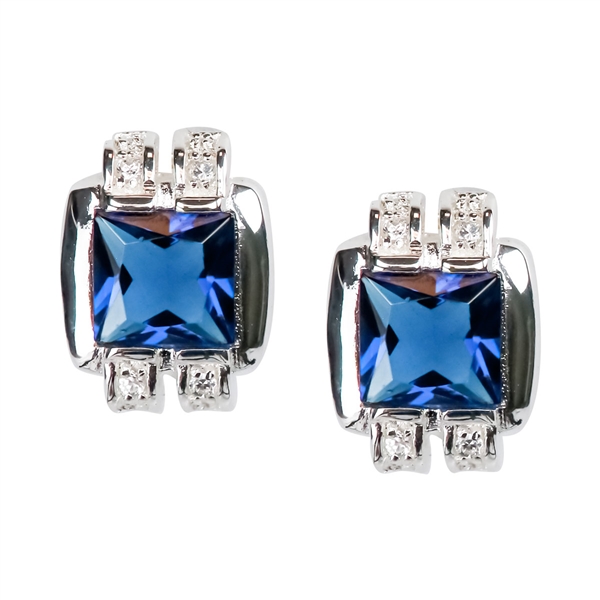 Gorgeous Sparkling Silver, Clear & Sapphire Cubic Zirconia Crystals Sterling Silver Monarch Stud Earrings