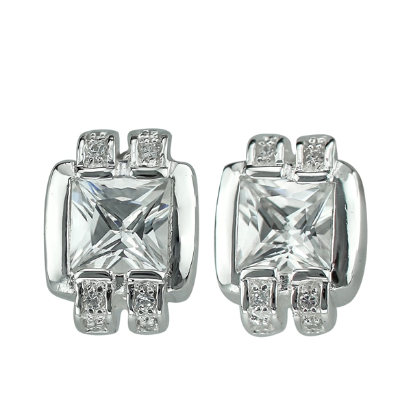 Gorgeous Sparkling Silver & Clear Cubic Zirconia Crystals Sterling Silver Monarch Stud Earrings