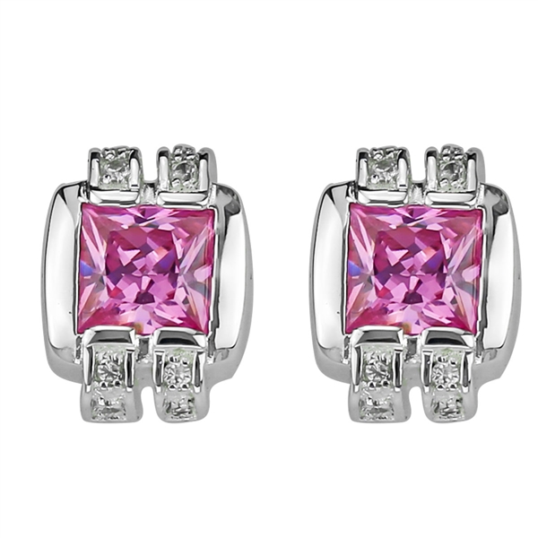 Gorgeous Sparkling Silver, Clear & Rose Cubic Zirconia Crystals Sterling Silver Monarch Stud Earrings