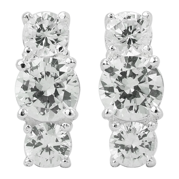 Gorgeous Sparkling Silver & Clear Cubic Zirconia Crystals Sterling Silver Elite Stud Earrings