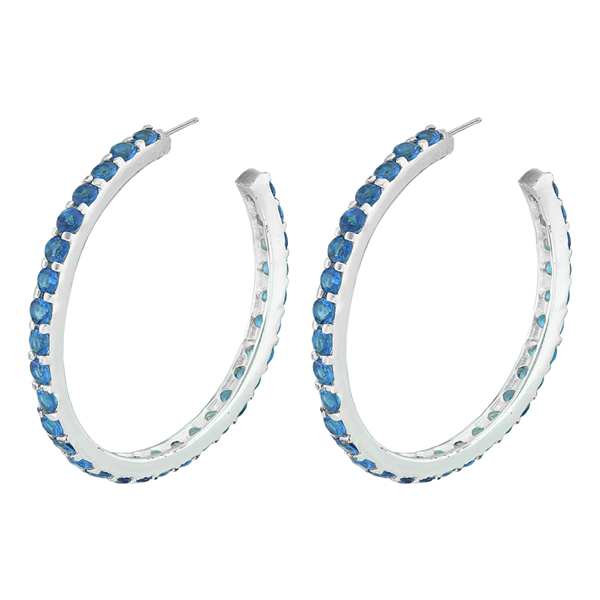 Gorgeous Sparkling Sapphire Cubic Zirconia Crystal Sterling Silver Open Hoop Royal Stud Earrings