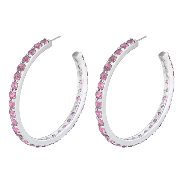 Gorgeous Sparkling Rose Cubic Zirconia Crystal Sterling Silver Open Hoop Royal Stud Earrings
