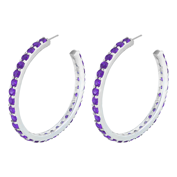 Gorgeous Sparkling Amethyst Cubic Zirconia Crystal Sterling Silver Open Hoop Royal Stud Earrings