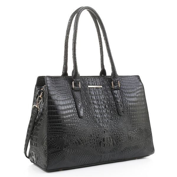 Sophisticated Black Faux Crocodile Exotic Leather Fashion Satchel Handbag