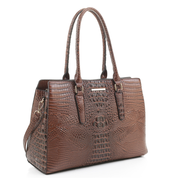Sophisticated Dark Brown Faux Crocodile Exotic Leather Fashion Satchel Handbag