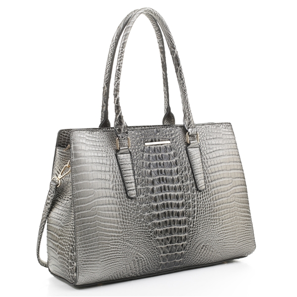 Sophisticated Grey Faux Crocodile Exotic Leather Fashion Satchel Handbag