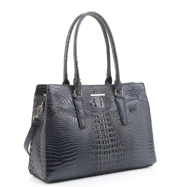 Sophisticated Dark Indigo Faux Crocodile Exotic Leather Fashion Satchel Handbag
