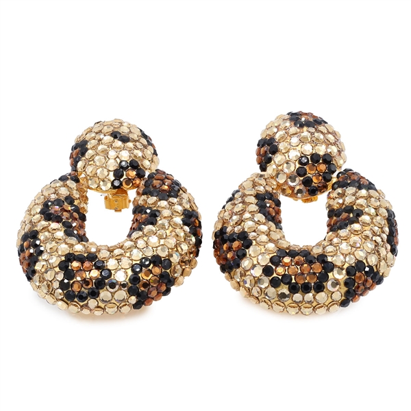 Heavy-Weight Sparkling Gold, Black, and Brown Austrian Crystals Gold Tone Clip-On Earrings