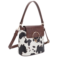 Fashion Chocolate Brown Faux Leather Cow Print Crossbody