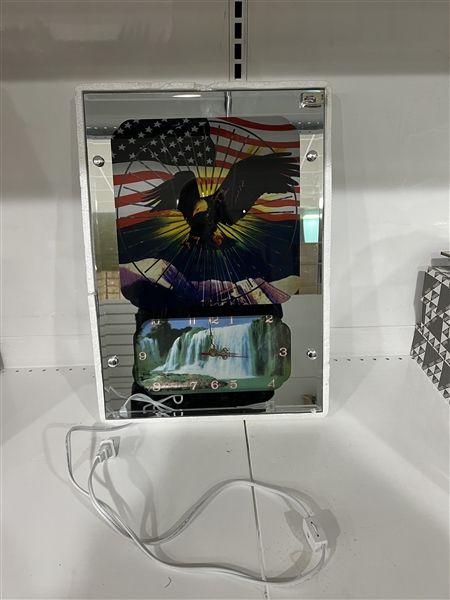 Mirrored Framed Light Up Eagle & Analog Clock